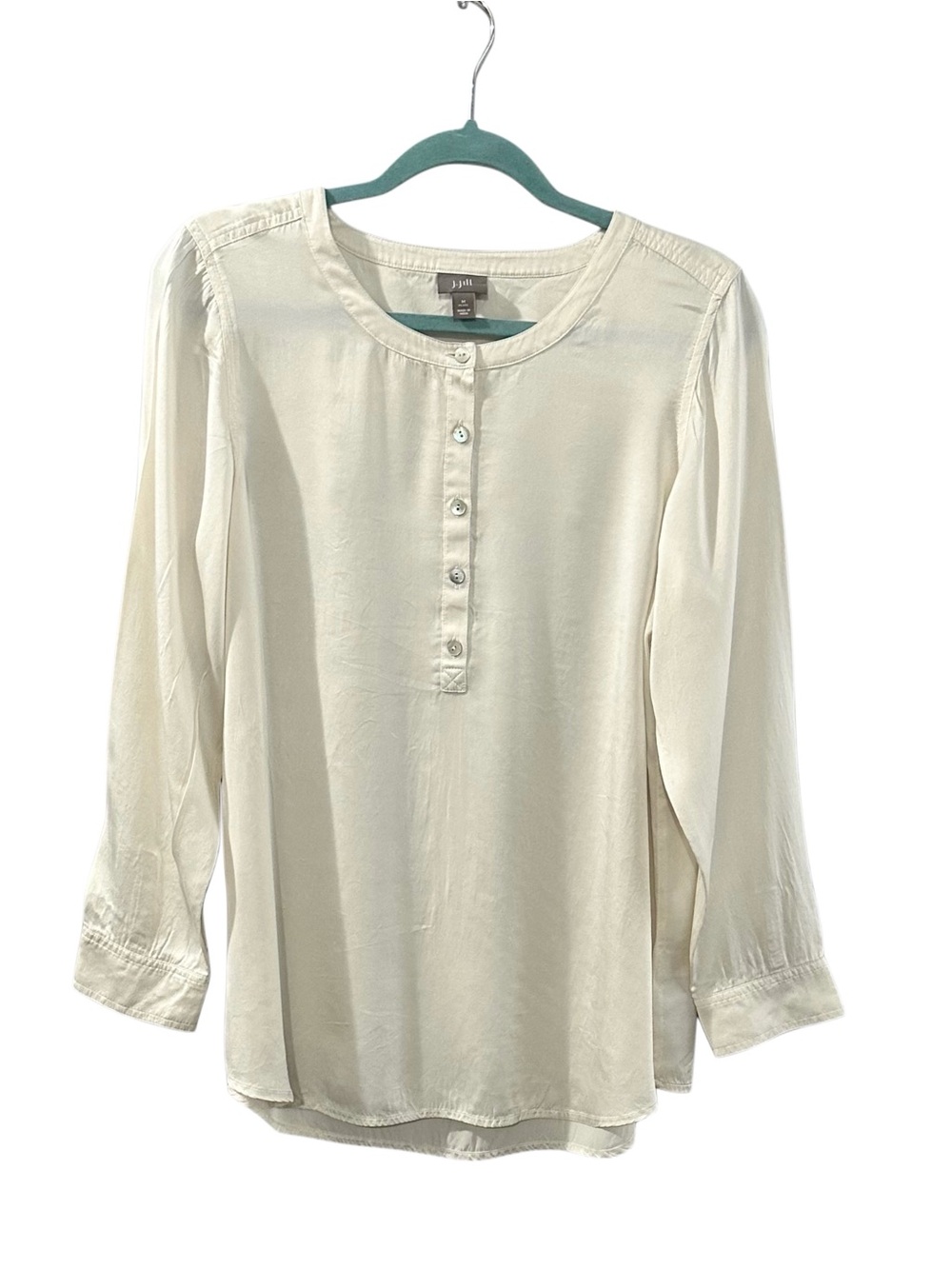 J. Jill 100% Silk Ivory Henley Blouse Petite Medium Long Sleeve Top